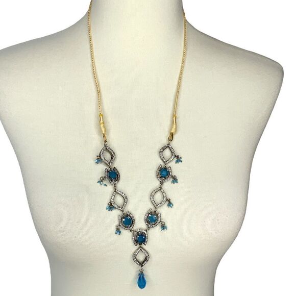Rhinestone blue silver tone adjustable necklace - Picture 2 of 10